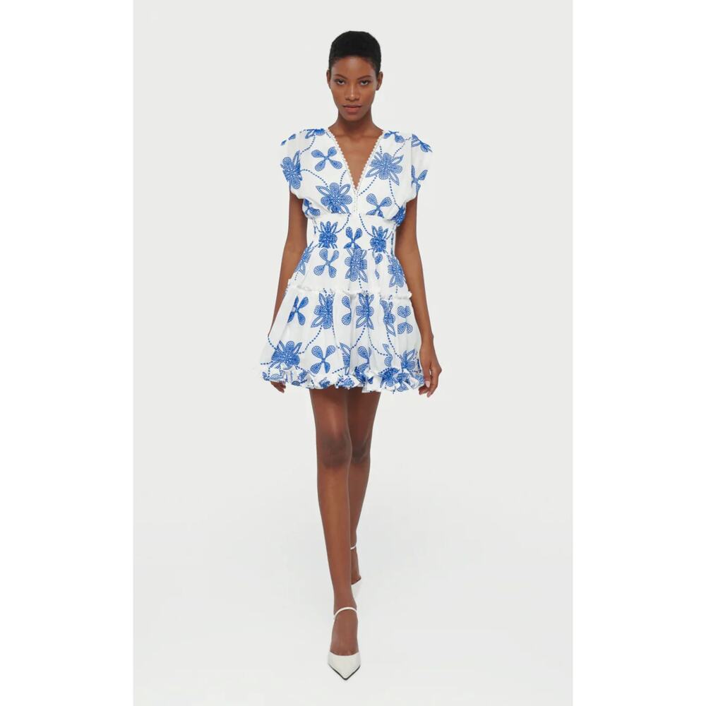 WAIMARI Giselle Mini Dress in White / Blue Size Small - Picture 3 of 9